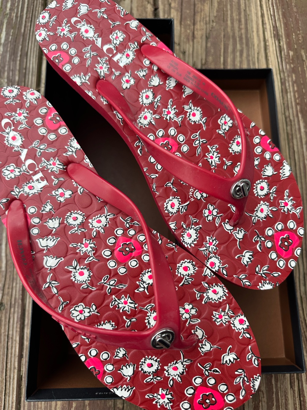 COACH ABBIGAIL Red Rubber floral flip flop
